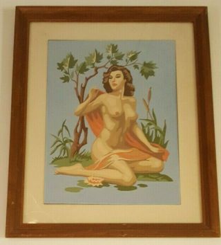 Vintage Paint By Number Nude Sun Bather Craft Master Pbn 1955 Framed