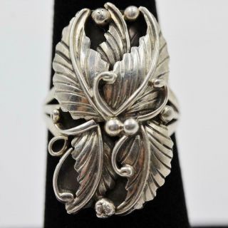 Vintage Navajo Signed Thomas J Sterling Silver Feather Design Size 7 Ring