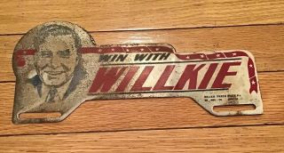 Vintage Wendell Willkie 1940 Political Campaign License Plate Topper Democrat