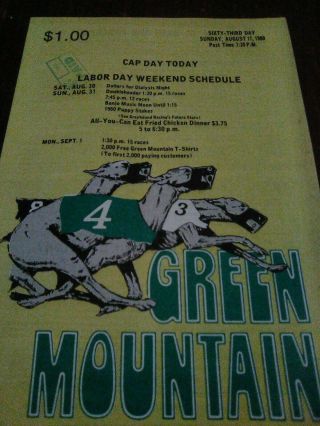 Green Mountain Race Park Greyhound Program August 17,  1980