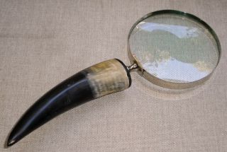 Vintage Large 6 " Diam Magnifying Glass With Massive Polished Horn Handle 512m