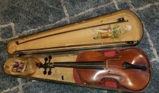 Antique Violin Joseph Guarnerius Fecit Cremonae Anno 1724 Ihs With G.  S.  B.  Coffin