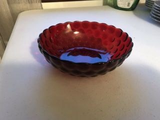 Vintage Ruby Red Bubble Glass Serving Bowl