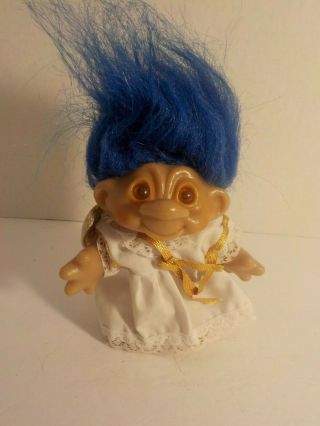 Vintage 1986 Thomas Dam Norfin Troll Doll 5 " Angel W Wings Blue Hair