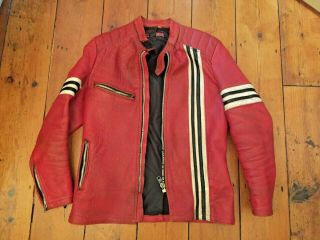 Mens Vintage Red Leather Biker Jacket.  Interstate Possibly ? Medium 40.