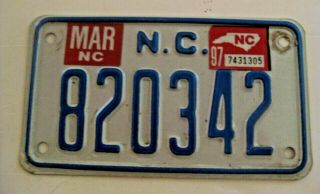 Vintage 1997 North Carolina Motorcycle License Plate See Our Mc License Plates