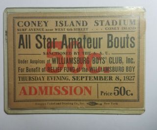 1927 Coney Island Stadium Brooklyn York Boxing Ticket Protective Case