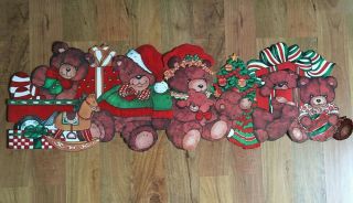 Teddy Bears Diecut Christmas 40 " Wide Hindged Flocked Vintage