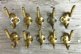 Set Of 10 Vintage Brass Coat Hooks A4