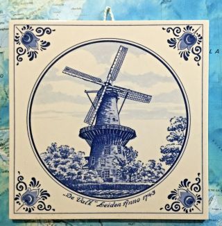 Vintage Delft Decorative Tile Trivet 6 " X 6 " De Valk Holland