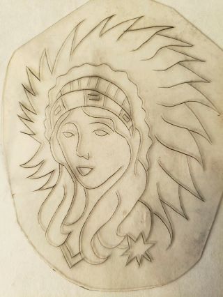 Vintage Tattoo Acetate Stencil Flash Indian Chief Squaw Bob Shaw 3x4