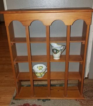 Charming Vintage Blonde Wood Shadow Box Wall Shelf Teacup & Saucer Display