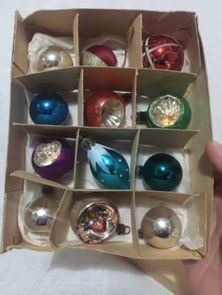 12 Lovely Vintage Christmas Tree Decorations Glass Colourful Baubles Gc