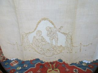 Antique Vintage Figural Appenzell Lace Embroidered Hand Towel 