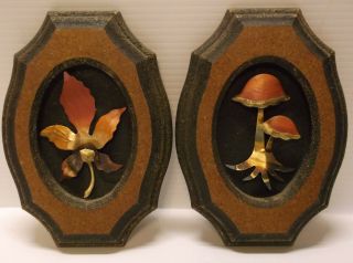 Vintage Homco Home Interiors Metal Wood Art Wall Plaque Mushroom - Set Of 2 (a)
