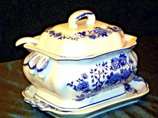 Vintage Soup Tureen Bowl With Lid,  Soup Ladle And Plate Aa19 - Cd0009