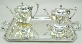 Wallace Epns Nancy Deane N6693 Four Piece Silver Plate Tea Set With Tray