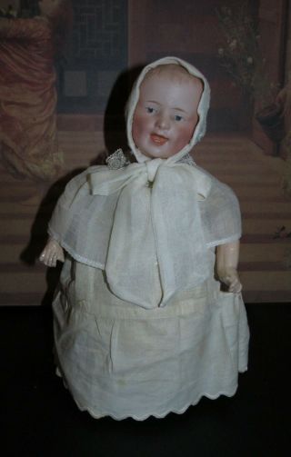 Rare Unusual Antique Gebruder Heubach Character Doll On Buckram Base With Wheels