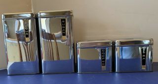 Vintage Lincoln Beauty Ware Mid Century Modern Chrome Canister Set Of 4