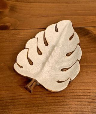 Vintage Treasure Craft Ashtray Ceramic White Leaf Maui Hawaii 1960s