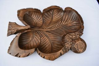 Vintage Carved Wood Leaf Shaped Dish Fruit Bowl 40.  5cm X 32cm