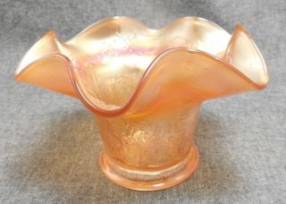 Vintage Fenton Marigold Carnival Glass Ruffled Hat Vase - Blackberry Spray