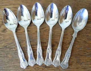Vintage 1930 - 50s Set Of 6 Sheffield A1 Silver Plated Kings Pattern Tea Spoons