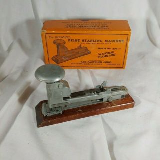 Vintage Antique Rare Ace Pilot Office Stapler Wooden Base Made In Usa Model 402v