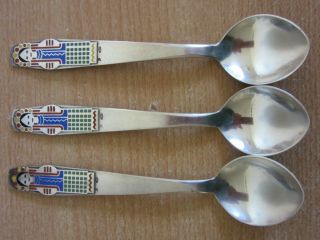 3 Vintage Imperial Russian / Soviet Silver 916 Enamel Cloisonne Spoons Hallmark