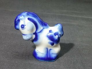 Vintag Porcelain White Blue Figurine Horse Gzhel Delft Ussr Mini