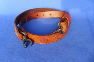 Vintage Tooled Leather Rifle Sling W/ Judd Barrel Band Swivel Set Hunting Stag