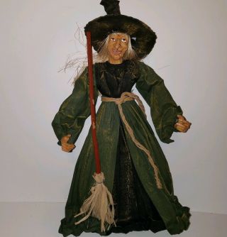 Vtg.  Paper Mache Standing Halloween Witch W/broom 22 