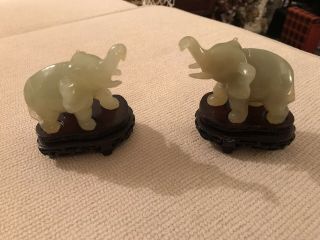 Jade Elephants With Carved Stands From Africa