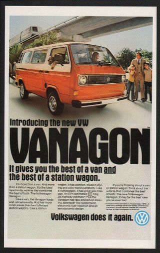 1980 Volkswagen Vanagon Orange & White Van - Bus - Station Wagon - Vintage Ad