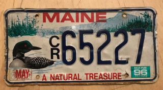 1996 Maine Loon Duck National Treasure License Plate " Cr 65227 " Me Wildlife
