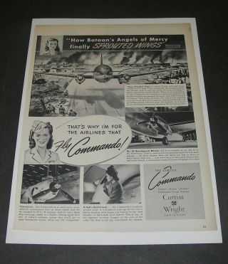 Print Ad 1945 Aviation Curtiss Wright Commando C - 46 Ww Ll Bataan Angels Of Mercy