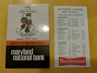 1970 - 71 & 1973 - 74 Baltimore Clippers Ahl Budweiser Beer Hockey Schedule Booklet
