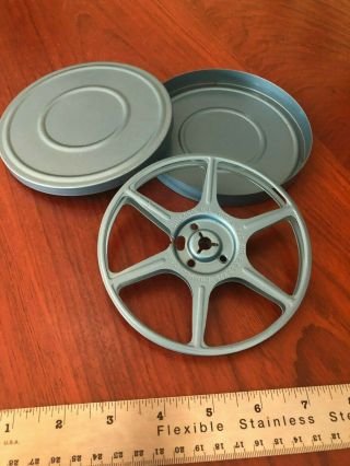 Vintage 8mm Film Metal Blue Reel 5 " With Camera Spool Tin / Case