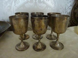 Vintage Retro Pns Silver Plated Set Of 6 Wine Goblets 14cm Tall