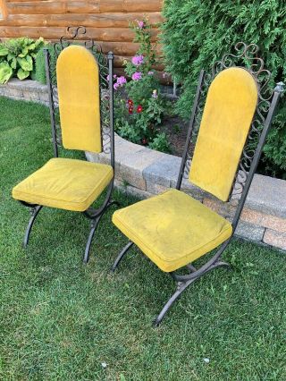 Antique Vintage Set Of 2 Mid Century Virtue Bros MFG Metal Chairs Upholstered 2