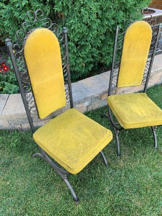 Antique Vintage Set Of 2 Mid Century Virtue Bros MFG Metal Chairs Upholstered 3