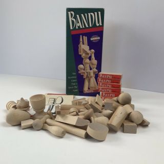Vtg 1991 Bandu Hardwood Tower Stacking Game By Milton Bradley Complete