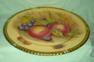 Large Vintage Aynsley Fruits Gadrooned Gold Edged Plate Signed D.  Jones