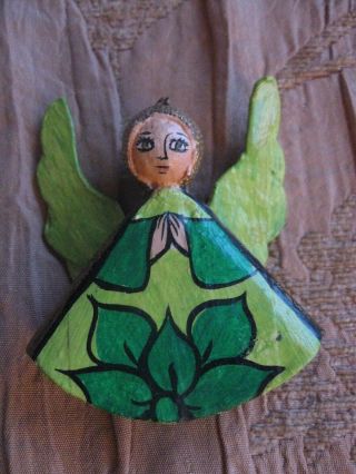 Vintage Folk Art Hand Painted Paper Mache Angel Signed Mexico 1980