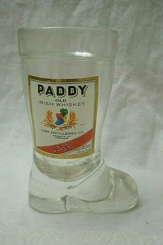 Vintage Paddy Irish Whiskey Riding Boot Shot Glass 1950s Barware Equestrian Bar