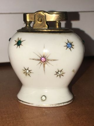 Vintage Porcelain Mid Century Modern Atomic Starburst Japan Rhinestone Lighter