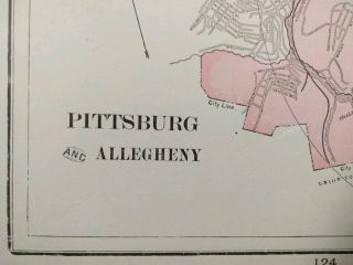 Pittsburgh Allegheny Pennsylvania 1901 Vintage Atlas Map 22 " X14 " Old Antique