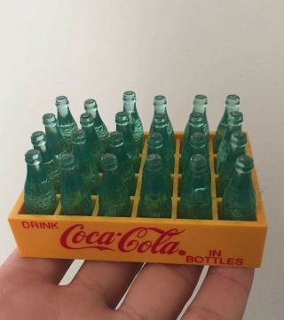 Vintage Mini Toy Coca Cola Mini Coke Bottles Yellow Plastic Crate Case 24