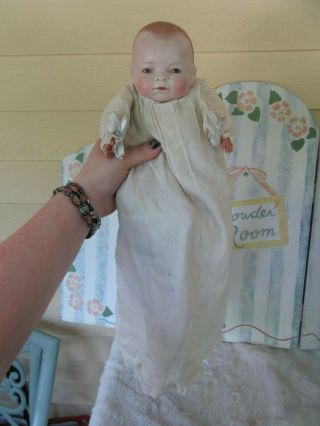 Vtg Grace S Putnam Bye Lo Baby Doll Bisque Head Cloth Body Christening Gown 11 "