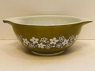 Vintage Pyrex Mixing Bowl 1.  5 Qt.  - Avocado Green With White Flowers